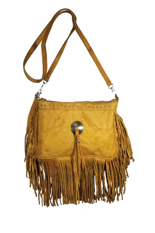 (image for) Leather Clutch Bag with Concho and Fringe